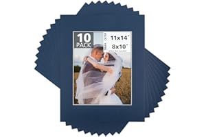 MBC MAT BOARD CENTER Mat Board Center, Pack of 10, 11x14 for 8x10 Dignity Blue Color Mats - Bevel Cut, Acid Free, 4-ply Thickness, White Core - for Pictures, Photos, Framing
