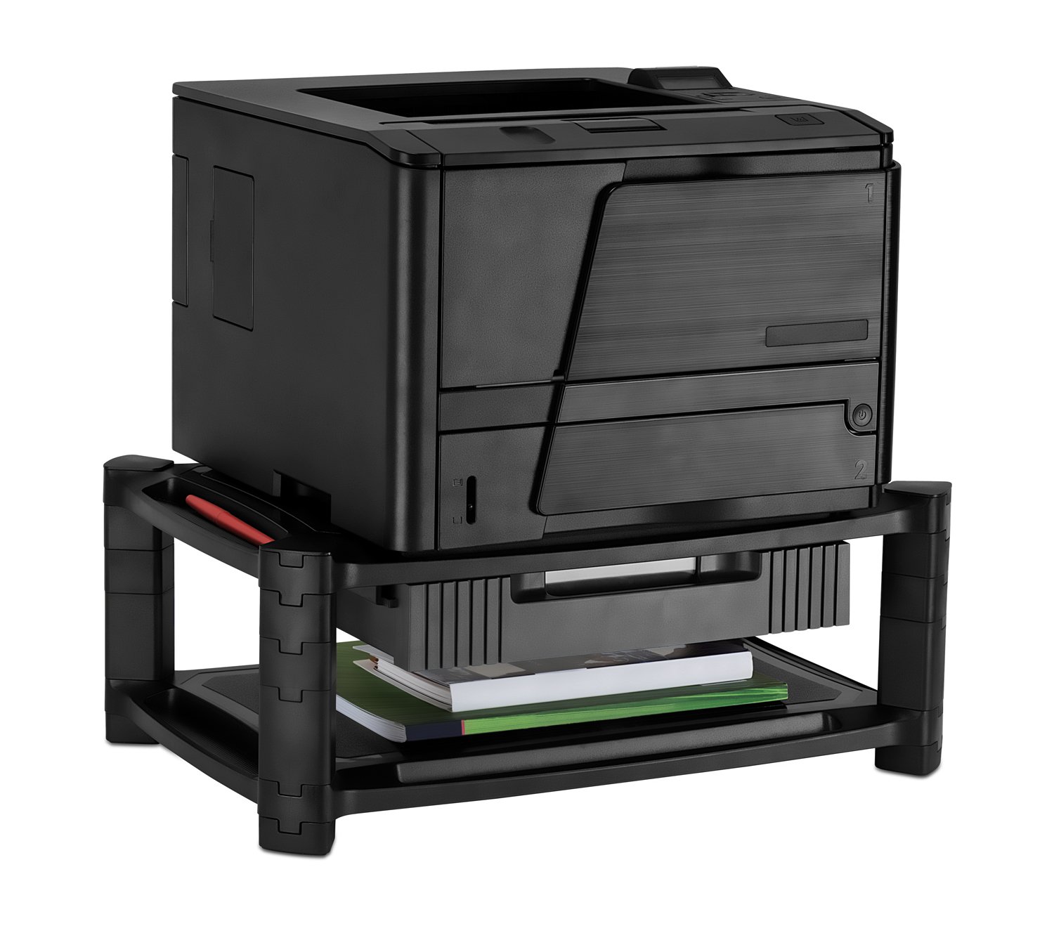 Mount-It! Desktop Printer Stand with Drawer, Tabletop Riser and Organizer Shelf with Paper Tray and Office Supply Storage, Two Shelves 19 x 13 Inch, 7.6 High, Black