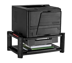 Mount-It! Desktop Printer Stand with Drawer, Tabletop Riser and Organizer Shelf with Paper Tray and Office Supply Storage, Two Shelves 19 x 13 Inch, 7.6 High, Black