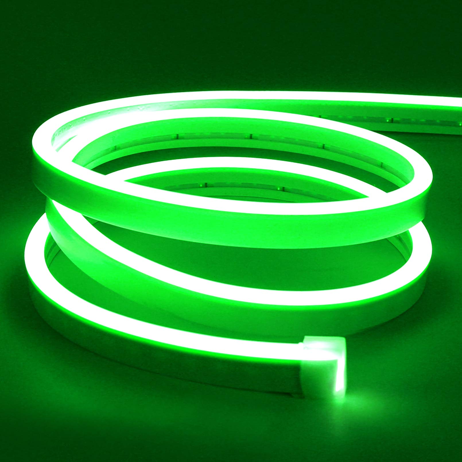 Photo 1 of Lamomo LED Neon Lights, 16.4ft Green LED Strip Light, 12V 0.39In/Cut Silicone Waterproof Neon Rope Light, DIY Neon Sign for Bedroom Indoor Outdoor Decoration?Power Adapter not Included?