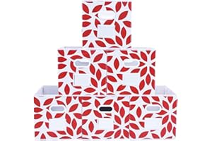 MAX Houser Fabric Storage Bins Cubes Baskets Containers with Dual Plastic Handles for Home Closet Bedroom Drawers Organizers, Foldable, Set of 6 (Red)