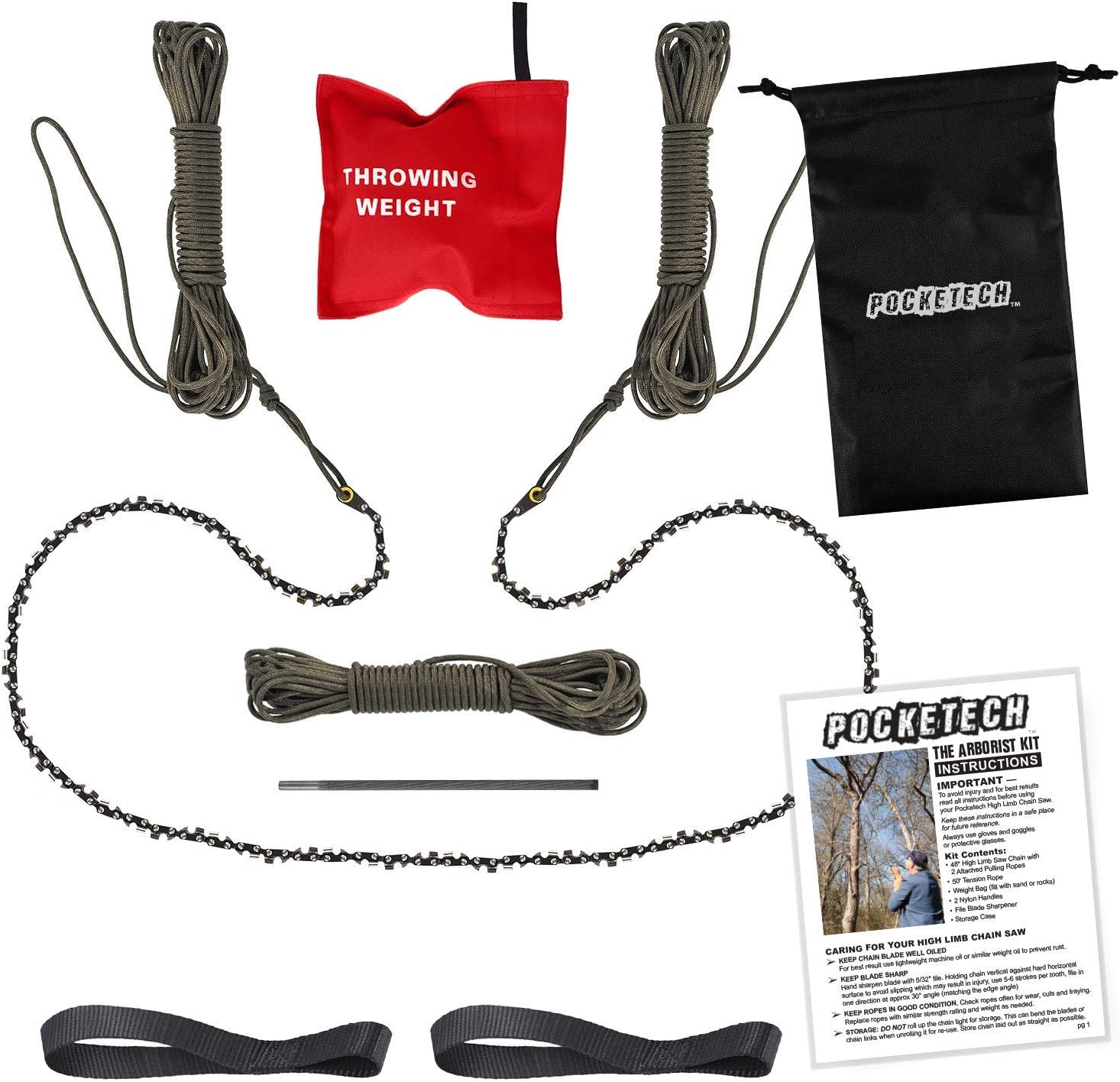 The Arborist Kit by PockeTech: 48 Inch Long High Limb Hand Chain Saw - Blades on Both Sides so it Doesn't Matter How It Lands - Upgraded with 50% More Blades Cutting in BOTH Directions & on BOTH Sides