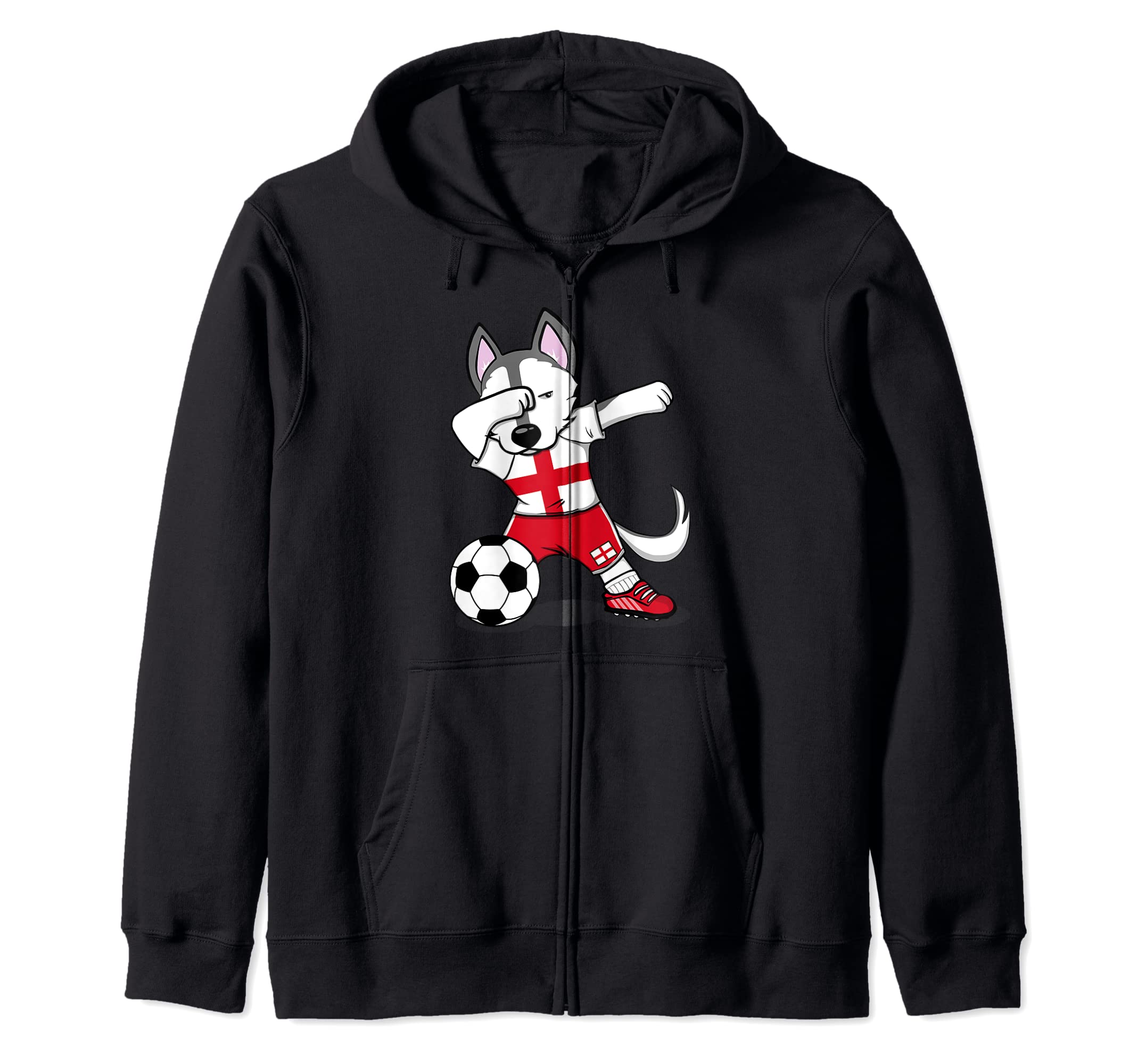 Husky Dabbing England Soccer English Flag Football Lovers Zip Hoodie