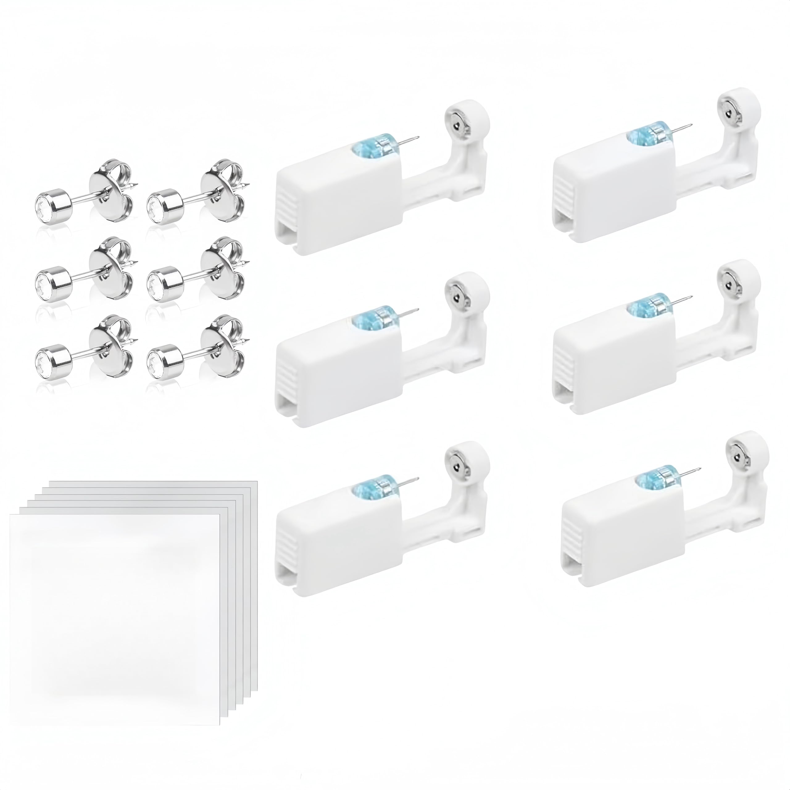 Aucuu 6 Pack Ear Piercing Gun, Painless Self Ear Piercing Kit, Safety Asepsis Earring Ear Stud Gun Kit Tool with 6 Ear Studs for Girls Women Men, White