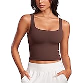 CRZ YOGA Womens Butterluxe Double Lined Square Neck Tight Tank Tops Sleeveless Workout Cropped Casual Yoga Fitted Shirts