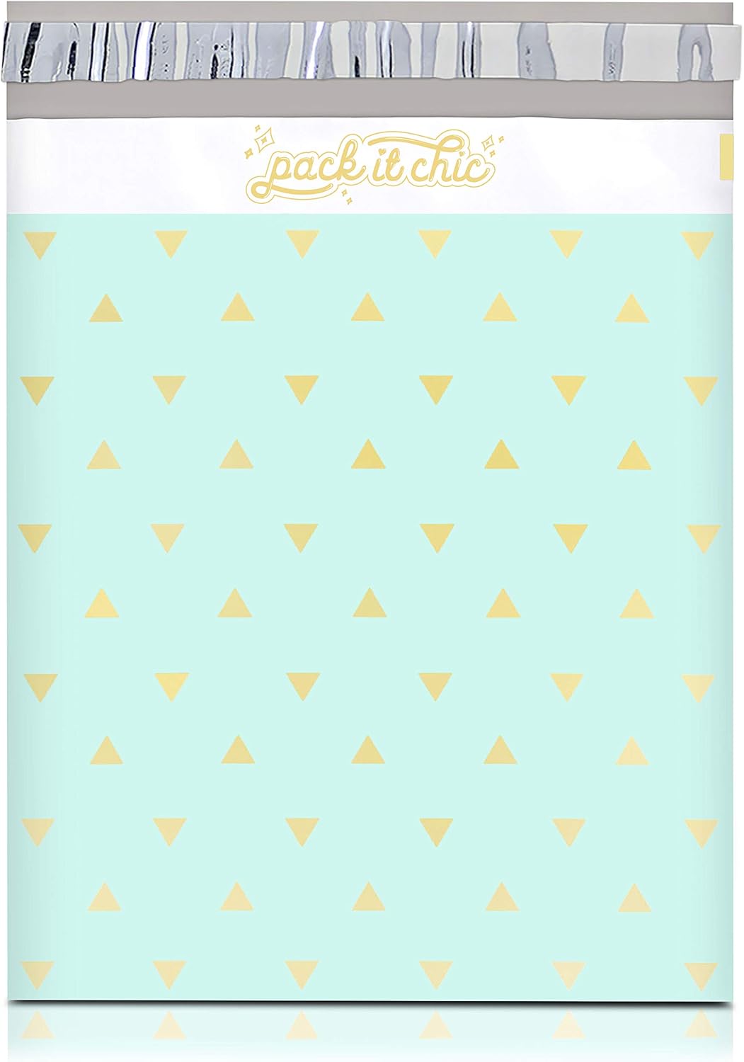Pack It Chic - 10X13 (100 Pack) Mint Gold Triangles Poly Mailer Envelope Plastic Custom Mailing & Shipping Bags - Self Seal (More Designs Available) : Office Products