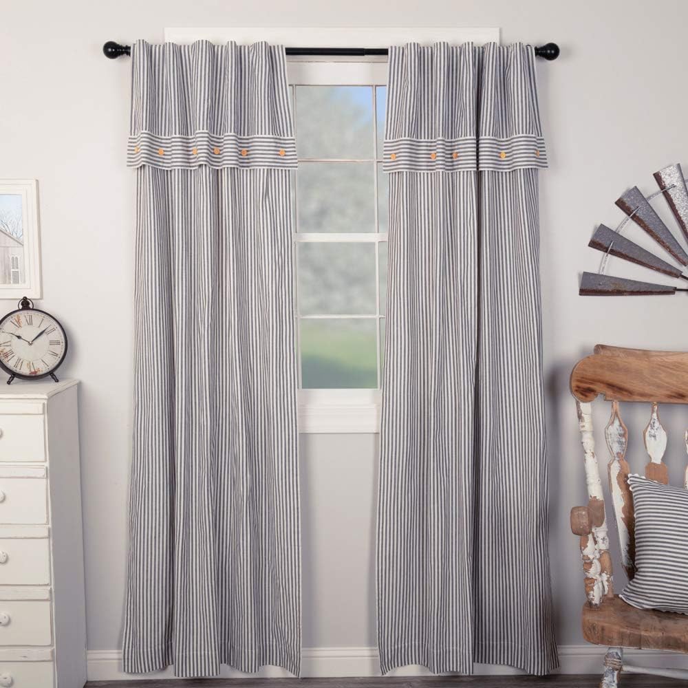 Piper Classics Farmhouse Ticking Blue Stripe 84" Panel Curtains Set