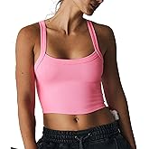 Bicondo Tank Tops for Women Scoop Neck Crop Tops Athletic Workout Tops Cute Seamless Cami Ribbed Tank Tops