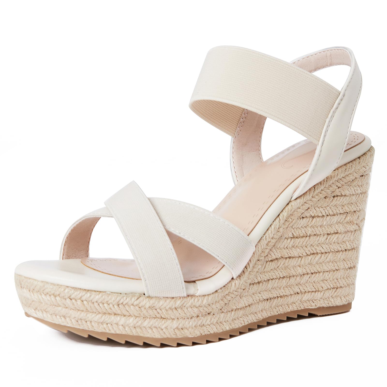 Photo 1 of mikarka Women's Open Toe Espadrilles Wedge Sandal Slip On Elastic Ankle Strap Platform Sandals Dressy Comfortable Wedges Shoe Nude Size 6