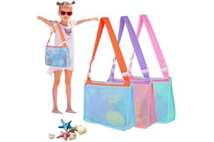 Ronoar Beach Toy Mesh Bag Colorful Shell Collecting Bag Beach Sand Toy Totes Swimming Accessories Storage Bag