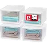 IRIS USA 4-Pack, 17 Qt. Medium Stacking Drawer Storage Organizer, White | Organize dorm essentials, clothing, school supplies, and toiletries with stackable storage for compact living spaces.
