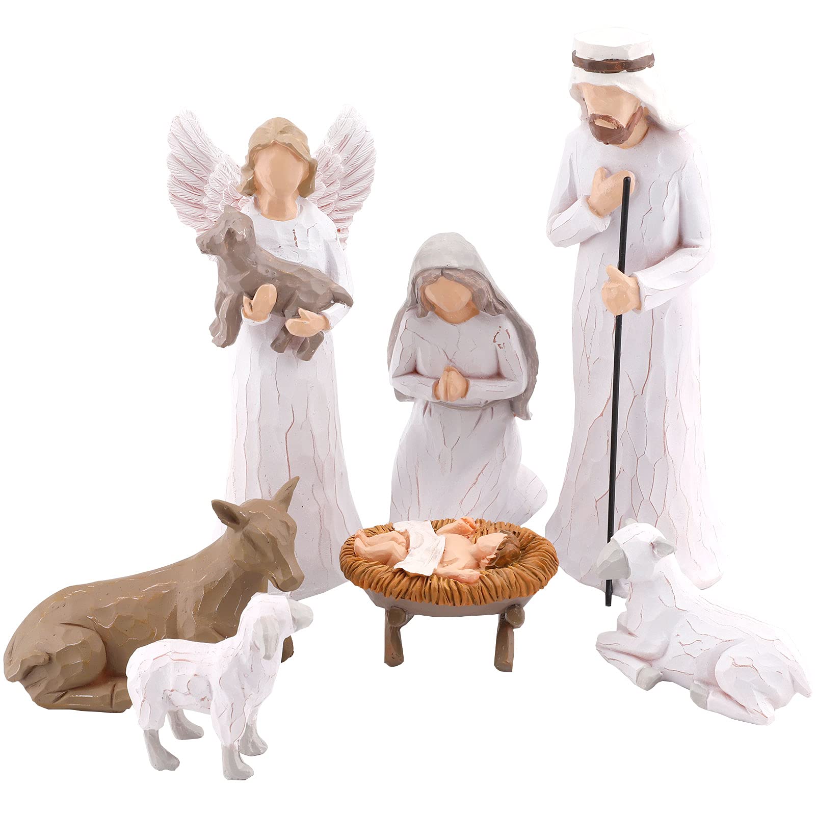 CHUANGLI Nativity Set for Christmas Indoor, Resin Nativity Scene Set with Figures, Traditional Nativity Manger Scene Figurine Statue Set Christmas Nativity Jesus Birth Sets for Decorations