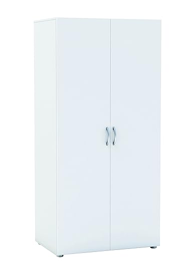 Demeyere Zip2 Schrank 2-Türig, Kleiderstange, Hutablage, Spanplatte, Perle Weiß, 80.4 x 51.5 x 166.6 cm
