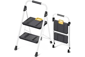 KINGRACK 2 Step Folding Ladder, 800lbs Capacity Step Stool with Safety Lock, Non-Skid Wide Pedals, and Handrail, Lightweight,