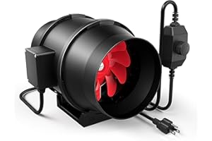 iPower Inline Duct Fan 6 Inch 395 CFM with Variable Speed Controller, Exhaust HVAC Blower for Grow Tent, Basement, Greenhouse, Attic, Black