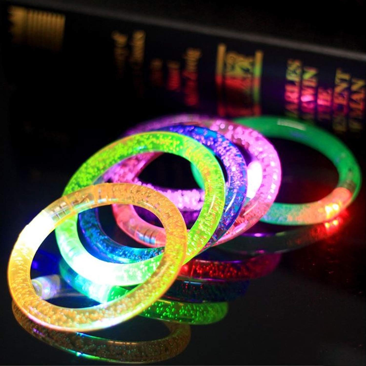 AMENON 24 Pack Glow In The Dark LED Bracelets Party Supplies for Kids/Adult, Flashing Light Up Bracelet Glow Sticks Party Favor Treasure Box Toys Classroom, Birthday, Back to School Halloween