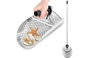 Fuairmee Sand Scoop for Metal Detecting with Long Handle, Heavy Duty Stainless Steel Detector Accessories, Metal Detector Scoop, Metal Detector Accessories for Beach, Underwater Treasure Hunting