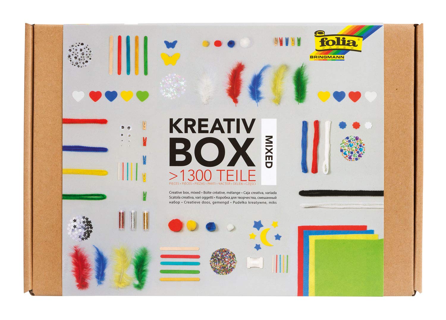 folia 935 – Creative Box, Craft Box with Colourful Material Mix for Crafts and Decorating, Over 1300 Pieces