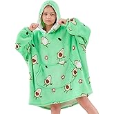 Moinlizy Wearable Blanket Hoodie for Kids 6-13Y, Oversized Thick Flannel Blanket Hooded with Pocket Sleeves
