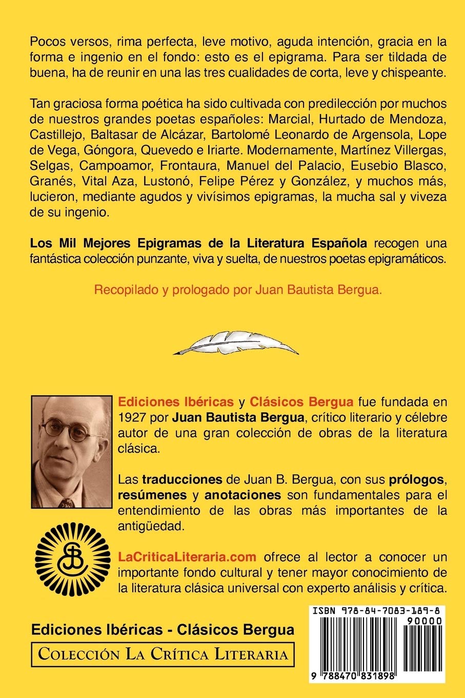Los Mil Mejores Epigramas De La Literatura Espanola Spanish Edition Bautista Bergua Juan 9788470831898 Amazon Com Books