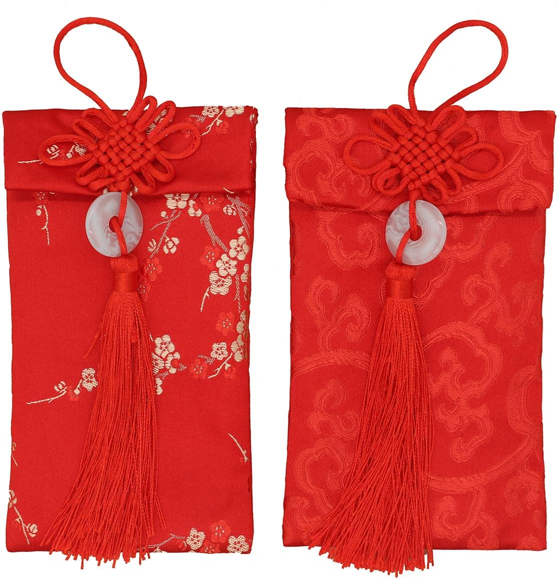 Chinese Red Envelopes Hongbao and Silk Wedding Money Pocket Element Large with Blank red Envelope(Flower)
