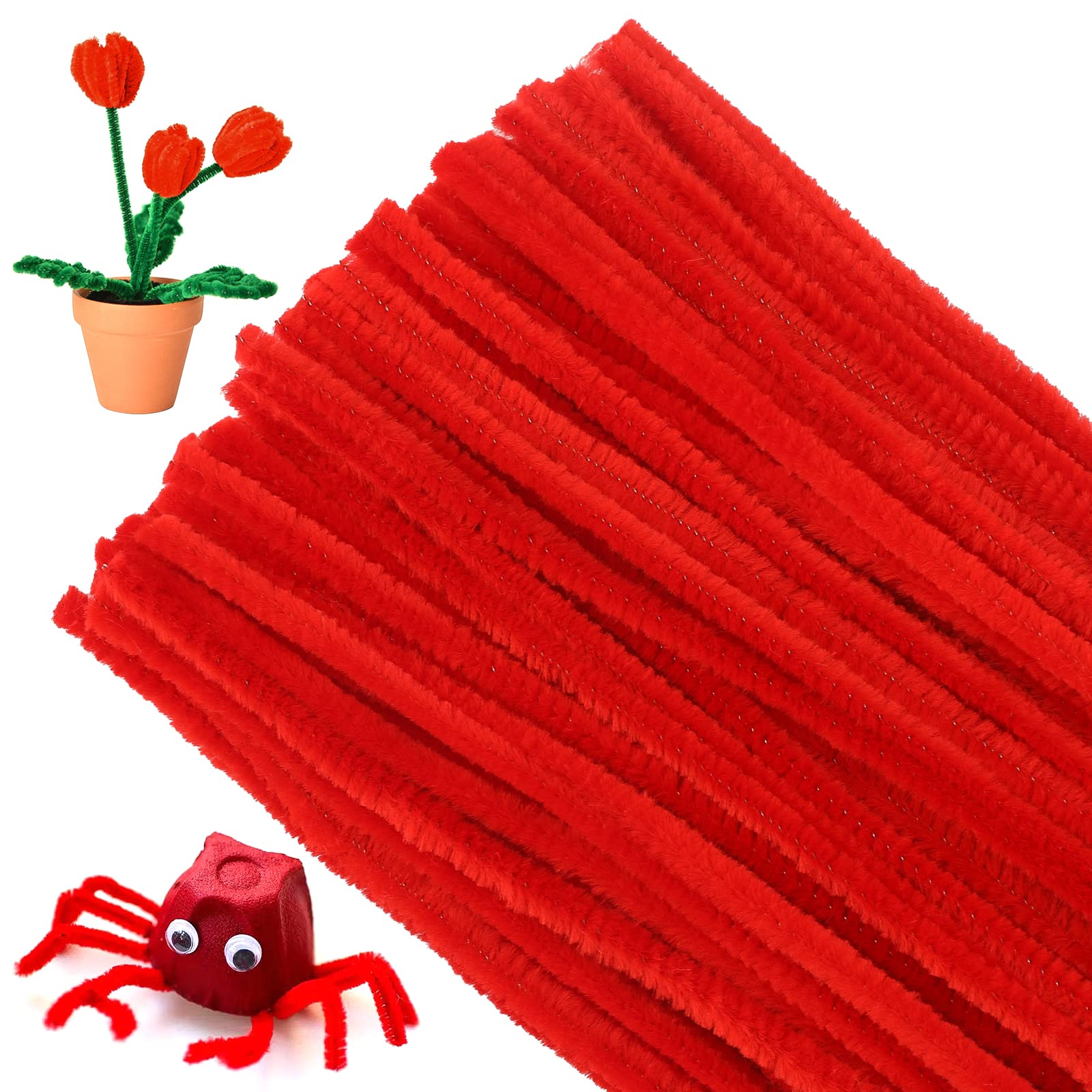 G2PLUS Red Pipe Cleaners for Craft, 30cm Long Chenille Stem for DIY, Arts and Crafts Project Decoration