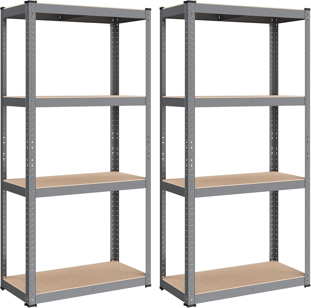 SONGMICS 2 Pack 4-Tier Steel Shelving Unit 520 kg 40 x 80 x 160 cm Grey