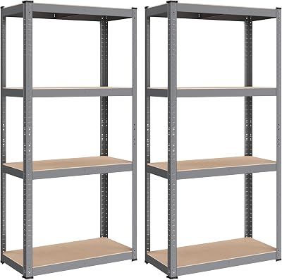 SONGMICS 2 Pack 4-Tier Steel Shelving Unit 520 kg 40 x 80 x 160 cm Grey