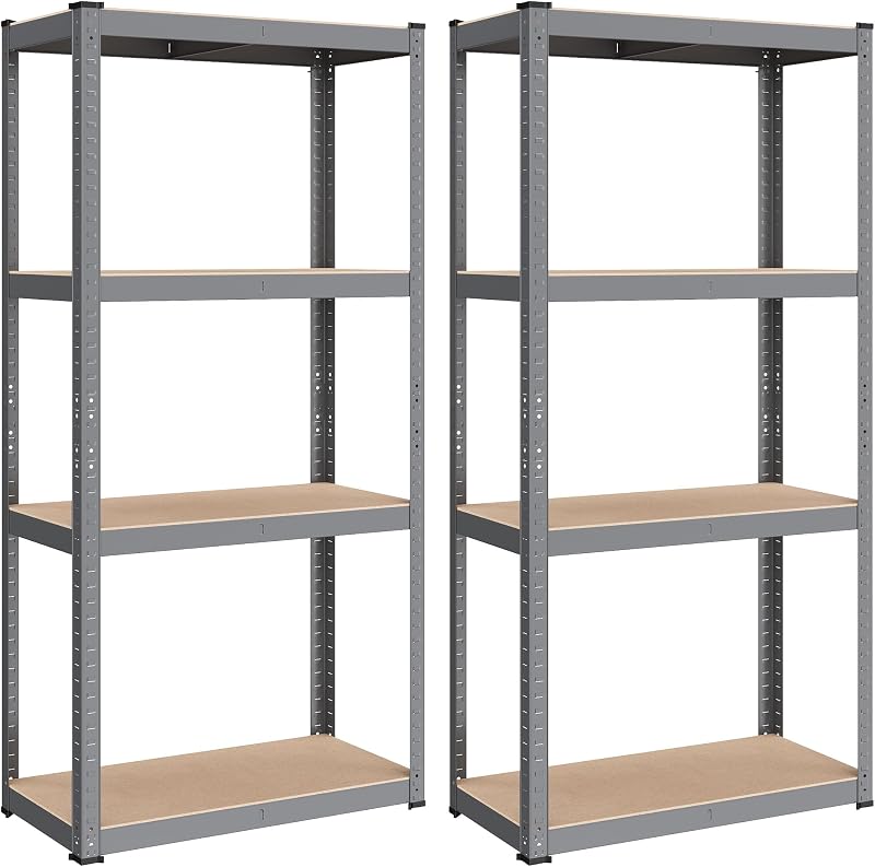 SONGMICS 2 Pack 4-Tier Steel Shelving Unit 520 kg 40 x 80 x 160 cm Grey