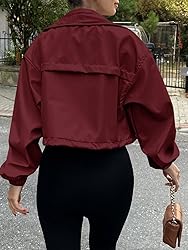 Tankaneo Womens Cropped Jacket Zip Up Lightweight