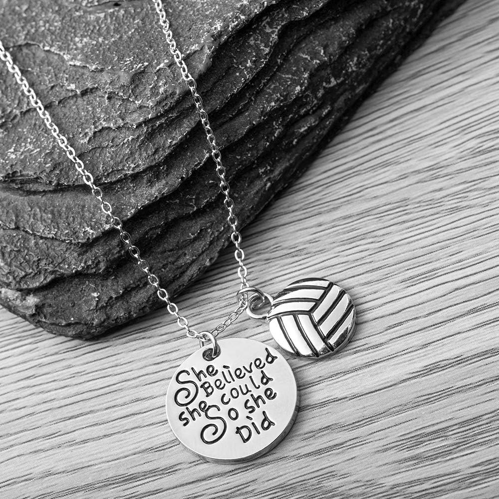 Sportybella Volleyball Necklace - Volleyball She Believed She Could So She Did Jewelry - Perfect Volleyball Gifts for Players : Clothing