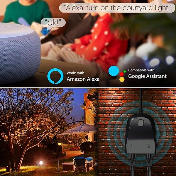 TEEKAR Alexa WLAN Steckdose Outdoor Wasserdicht Smart Home Wi Fi Auensteckdose mit 2 Ausgnge Kompatibel mit Alexa Google Home und Smart Life app mit App Fernbedienung und Timer Funktion