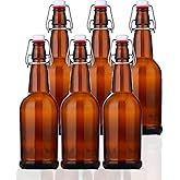 SureSave Beer Bottles with Easy Flip Top | 16 Oz Amber Glass Bottle Set with Airtight Cap for Kombucha, Carbonated Drinks, Brewing, and Fermenting (6 Pack)