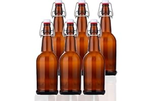 SURESAVE-USA SureSave Beer Bottles with Easy Flip Top | 16 Oz Amber Glass Bottle Set with Airtight Cap for Kombucha, Carbonated Drinks, Brewing, and Fermenting (6 Pack)