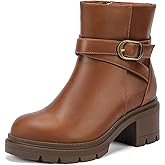 DOBOLIN Wide Calf Knee High Boots for Women Square Toe 3.5-Inch Chunky Heel Tall Boots Side Zipper Long Boots