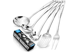 Zulay Premium Stainless Steel Utensils - 5 Pieces Comfortable Grip Stainless Steel Cooking Utensils - SS Kitchen Utensil Set 