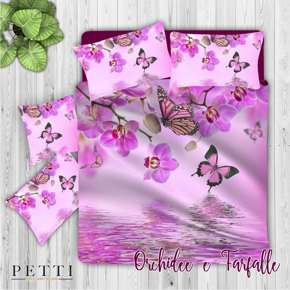 PETTI Artigiani Italiani Duvet Cover, Bedding Set, Satin, 100% Made in Italy, Orchids and Butterflies, Super King (250x200 cm) — image 1