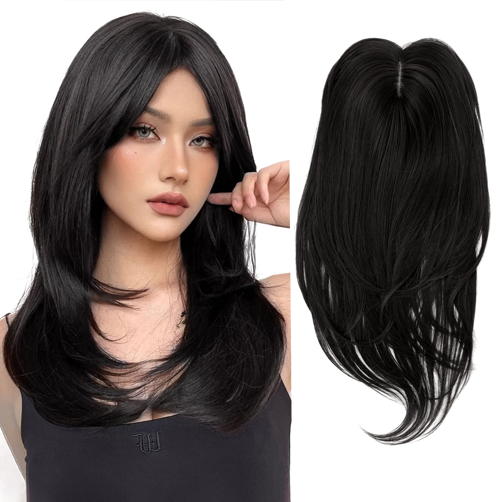 Hair Toppers for Thinning Hair 18inch HairPieces for Women Black hairextensions Clip in Fringe 5x5.5inch hairtopper for Women with Thinninghair โ image 1