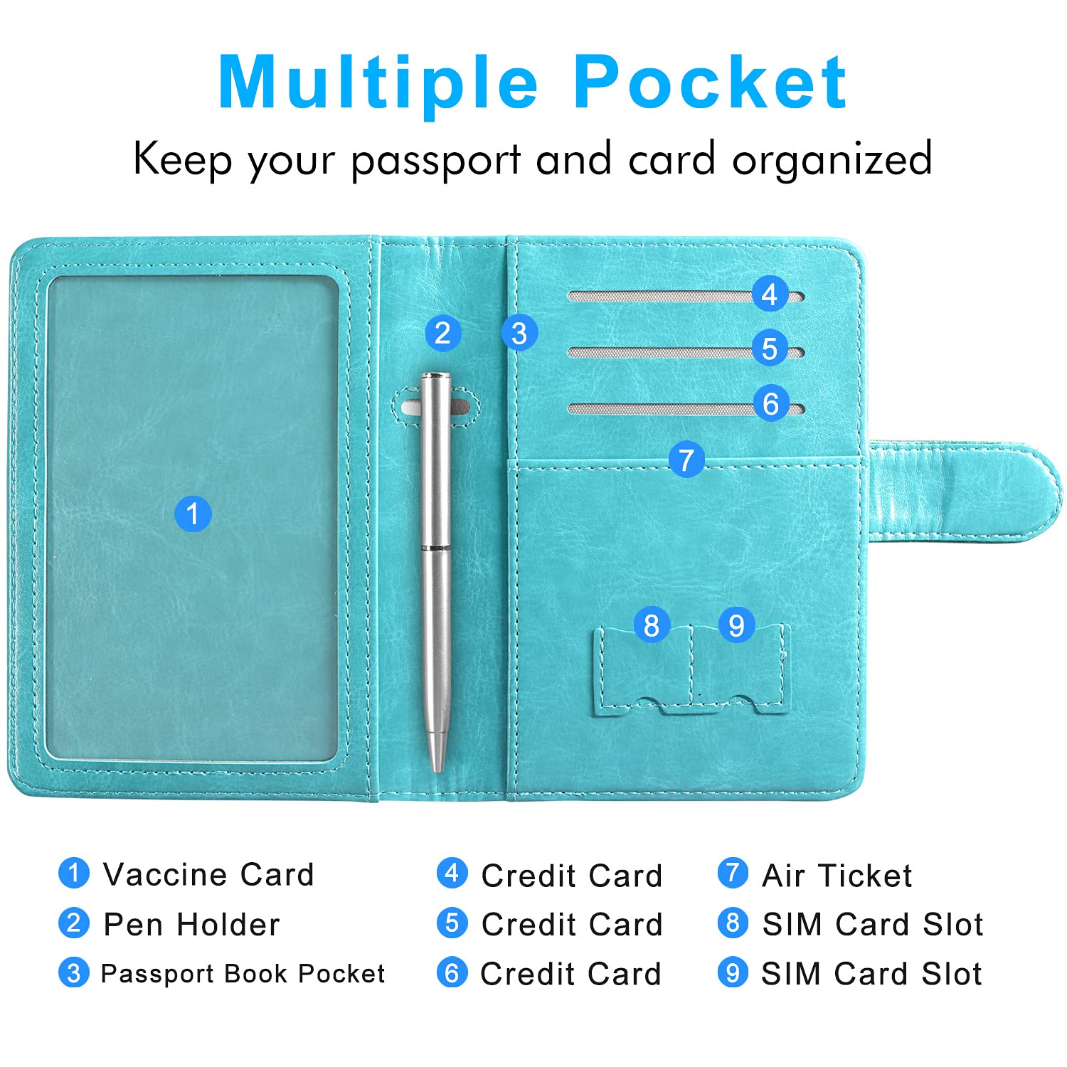Passport and Vaccine Card Holder Combo, Cover Case with CDC Vaccination Card Slot, Leather Travel Documents Organizer Protector, with RFID Blocking, for Women and Men, Almond Blossom