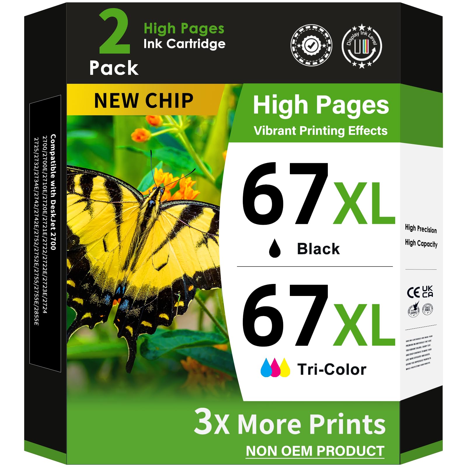 Photo 1 of 67 Ink Cartridges Black/Color Combo Pack Replacement for HP Ink 67 HP 67XL Ink Works for HP DeskJet 2855e 2827e 2800e 4255e 2755e 2700 4155e 4227e 2700e 2734e 2852e Envy 6055e 6000 6400 6455e Printer