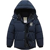 BYLESIN Kids Boy's Winter Waterproof Puffy Cotton Jacket Fleece Lined Lightweight Down Coat Thick Hooded Outdoor Coat