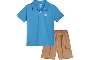 AEROPOSTALE Boys' Shorts Set - 2 Piece Short Sleeve Polo Shirt and Woven Cargo Shorts - Summer Outfit for Boys (4-16)