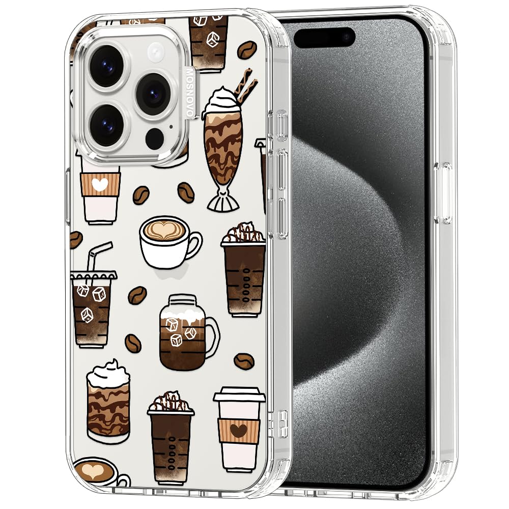 MOSNOVO Case for iPhone 15 Pro, [Buffertech 6.6ft Military-Grade Drop Protection] [Anti Peel Off Tech] Clear TPU Bumper Phone Case Cover Design - Coffee — image 1