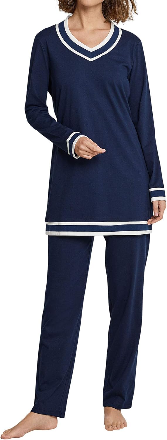 Bresdk Damen Schlafanzug Langarm Set - Bequemer Pyjama Mit V-Ausschnitt & Taschen In S-XXL