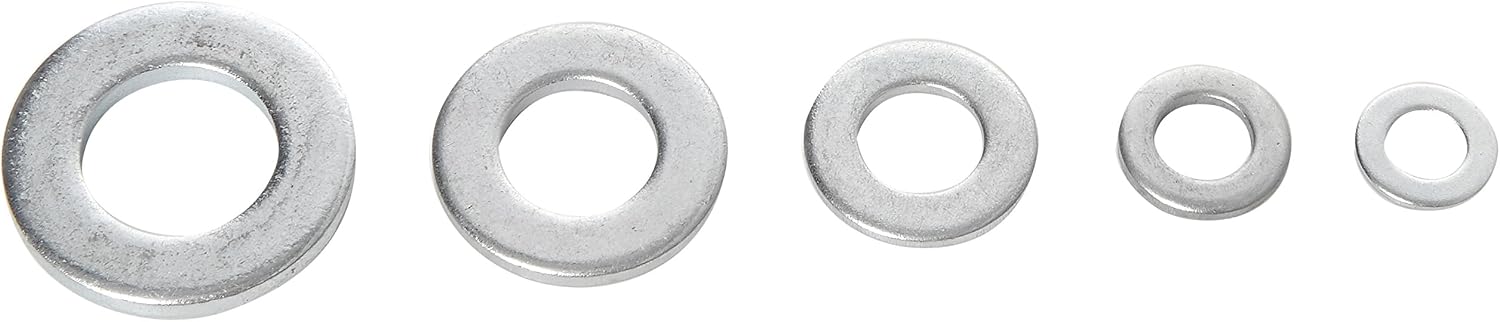 Merriway BH06526 (205 Pcs) Bright Zinc Plated Steel Workshop Assortment of Flat Round Washers - Pack of 205 Pieces