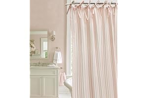 CASATENA Pink Striped Shower Curtain Hookless Linen Blend Washable for Bathrooms Bedrooms Classrooms Offices and More Standard 72X72 Inches