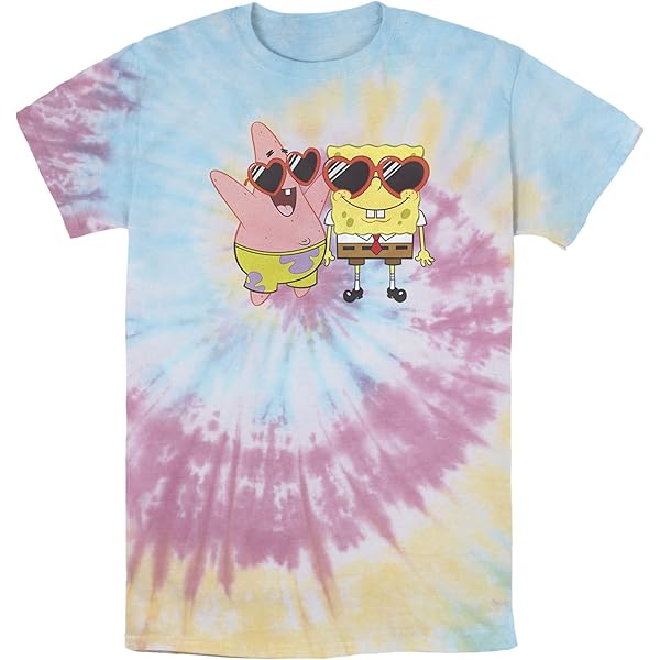 Spongebob Squarepants Men's Jump For Joy Bleach Wash Dye T Shirt Adult
