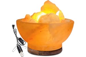 Nevlers 6" Handcrafted Himalayan Salt Lamp Fire Bowl with Salt Rock Lamp Crystals & Wood Base - Rock Salt Lamp Includes Light Bulb Dimmer Switch Cord | Quality Pink Himalayan Salt Lamps from Pakistan