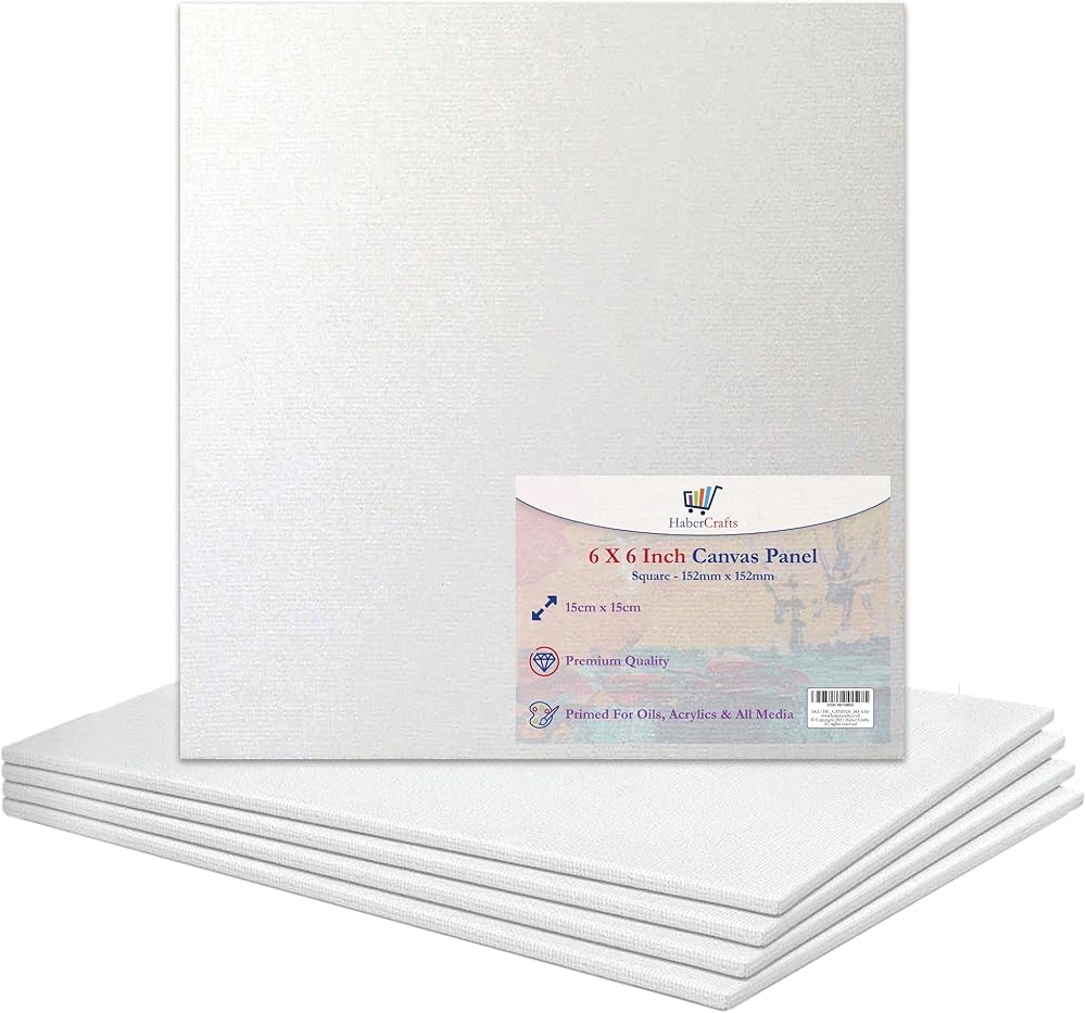 Habercrafts 6x6 Inch Canvas Panels 100% Cotton 5 Pack Primed Ready