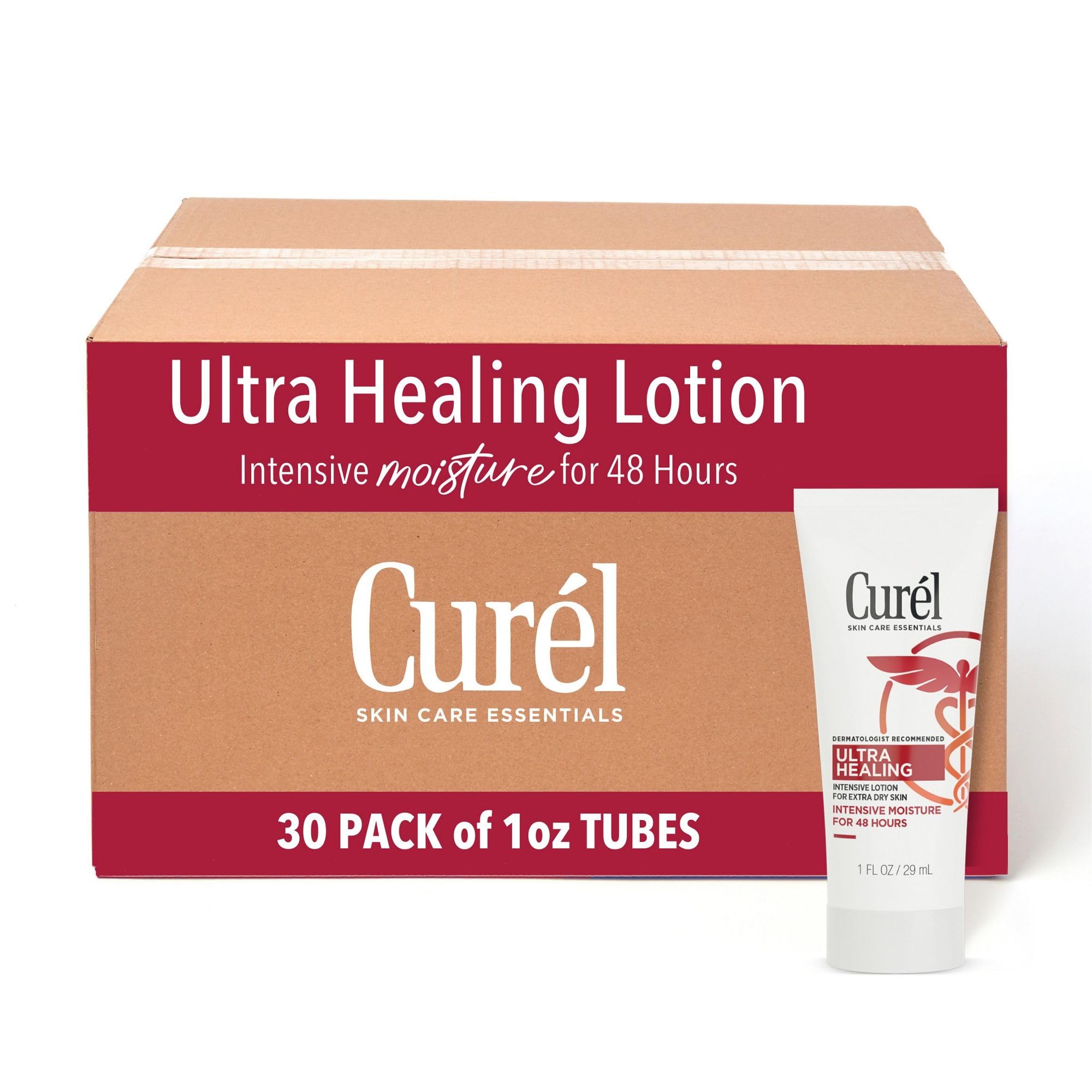 Photo 1 of Curel Ultra Healing Intensive Fragrance-Free Lotion For Extra-Dry Skin, Dermatologist Recommended, Ideal for Sensitive Skin, Cruelty Free, Paraben Free, 1 Oz, Pack of 30